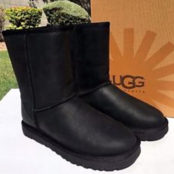 Authentic Classic Short Black Leather UGG boots - Picture 2 of 6